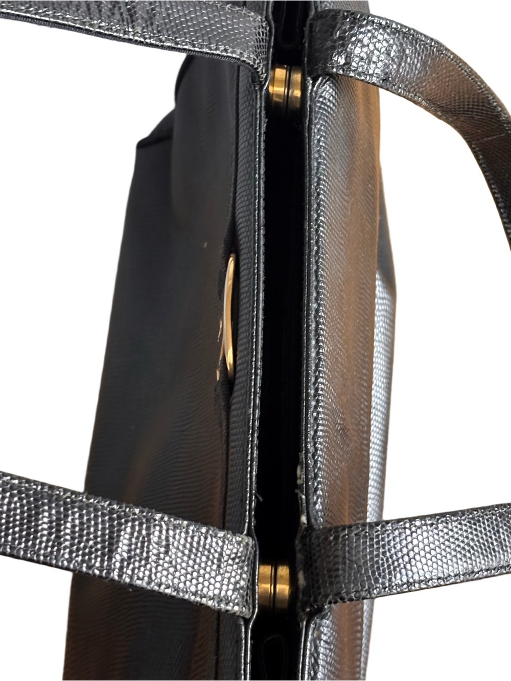 Salvatore Ferragamo Vintage Vara Tote Black Leather Lizard Embossed Italy - Picture 8 of 13